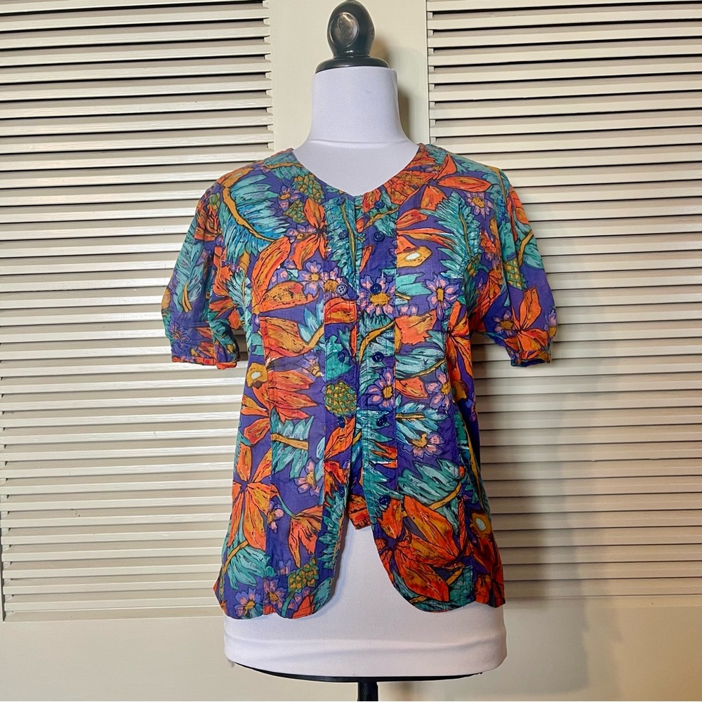 Vintage Phool Tropical Gauze Short Sleeve Blouse